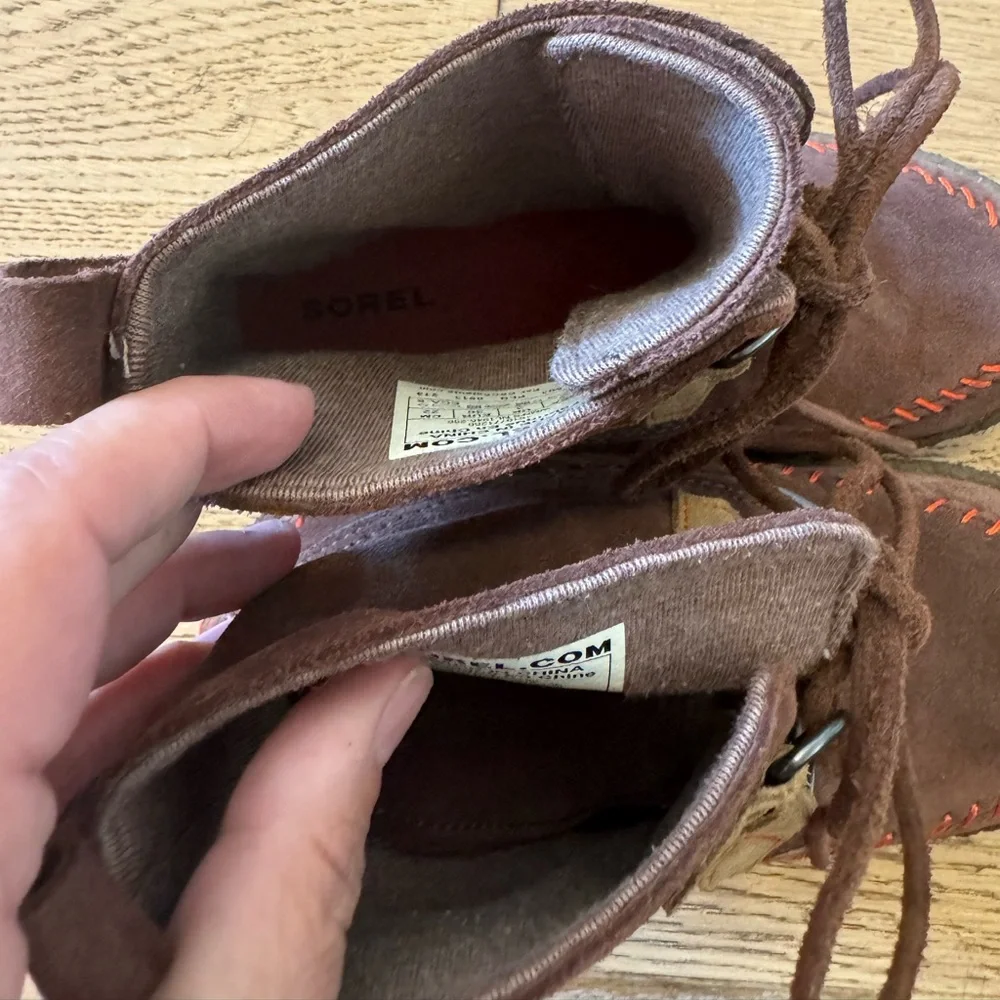 Sorel Joplin Rubber Bottoms Lace Up‎ Suede Leather Booties Girls Sz 5